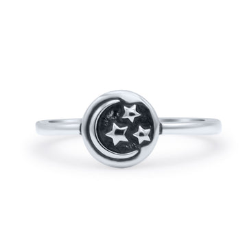 Moon And Stars Oxidized Circle Fashion Goddess Statement Thumb Band